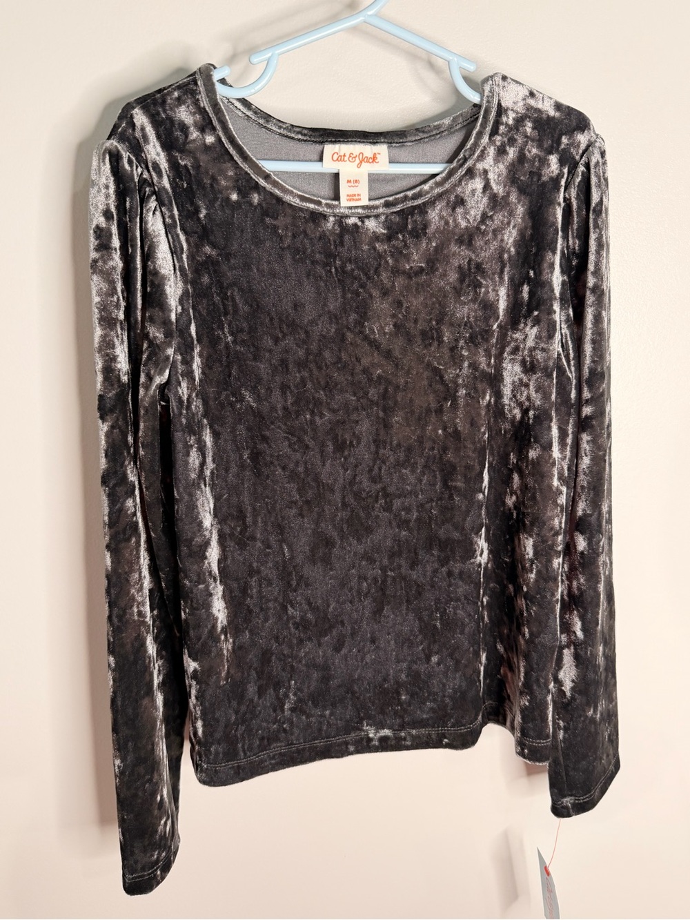 Girl’s NWT Cat & Jack Black Crushed Velvet Long-Sleeve Top - Medium